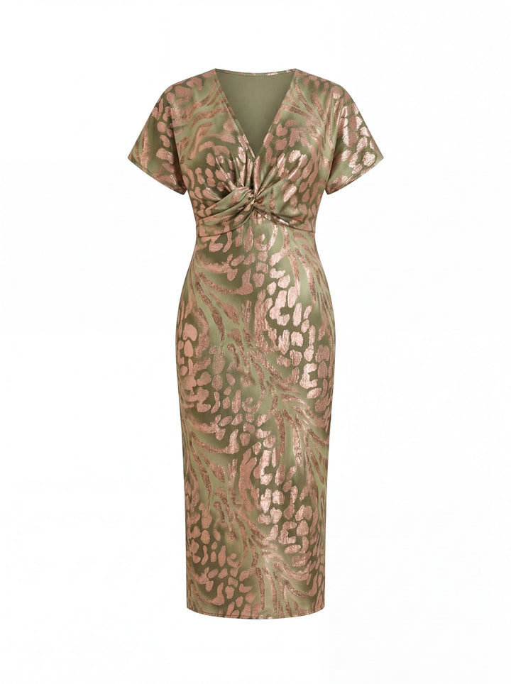 Camille - Robe midi élégante à encolure en V et nœud sur le devant