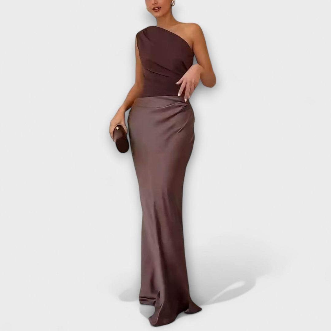Robe Maxi Plissée Élégante à Une Épaule