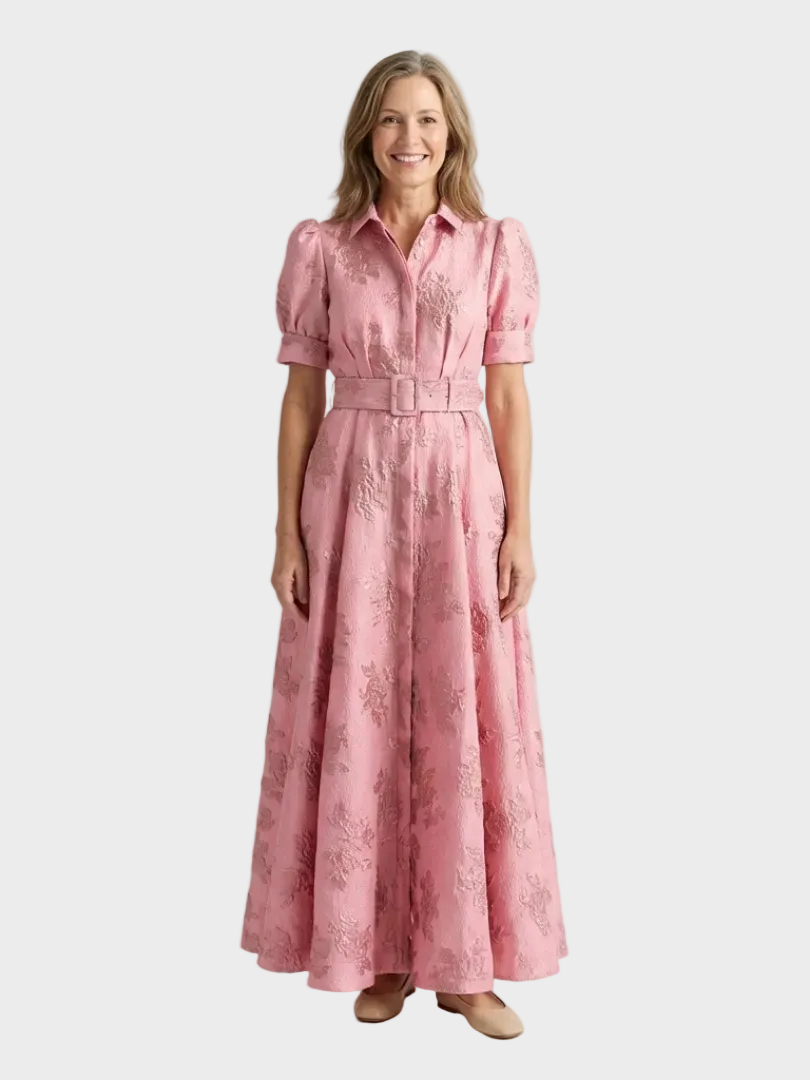 Xanthea robe chemise maxi florale ceinture femme – style chic décontracté – Aveline Lyon