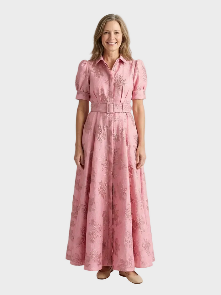 Xanthea robe chemise maxi florale ceinture femme – style chic décontracté – Aveline Lyon