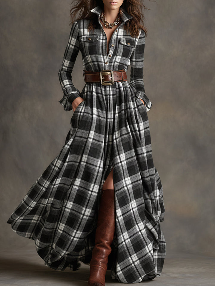 Giulietta - Robe Chemise Maxi à Carreaux avec Ceinture
