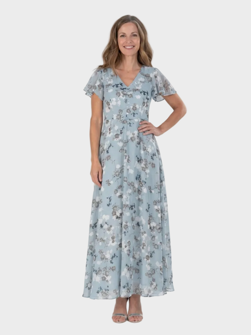 Ismeria robe maxi chiffon floral femme – style léger romantique – Aveline Lyon