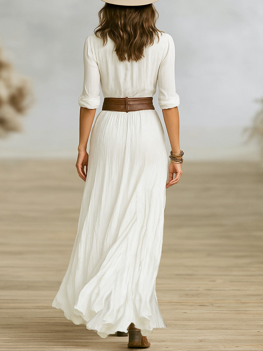 Lunori™ Soléane | Robe Midi Plissée Élégante