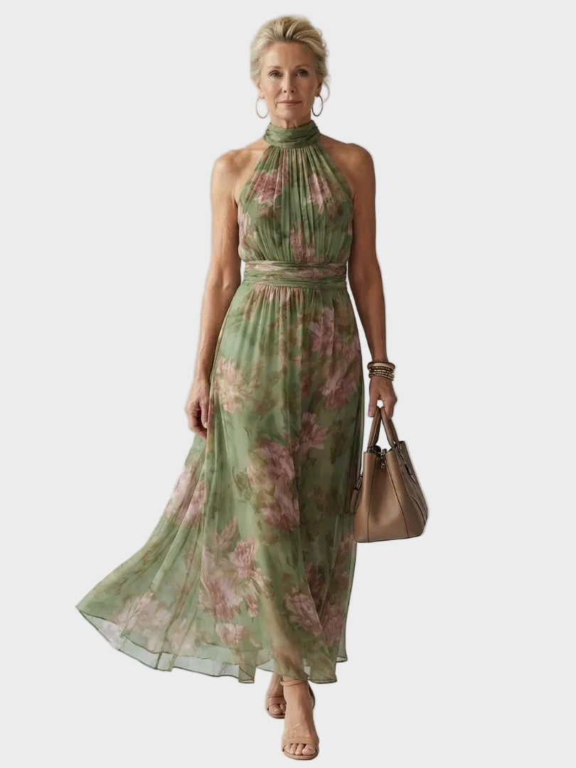 Mireille robe midi halter froncée femme – look chic et décontracté – Aveline Lyon