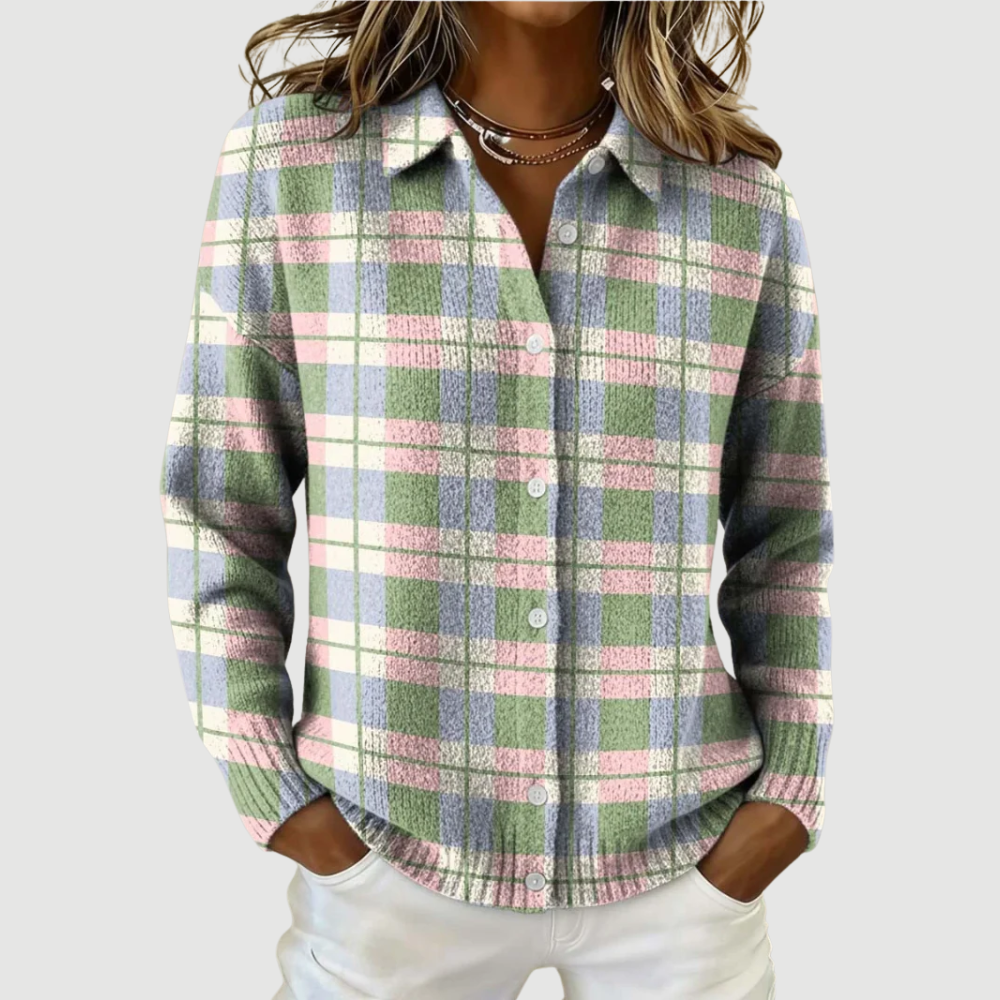 LENA | BLOUSE EN TRICOT À CARREAUX PASTEL