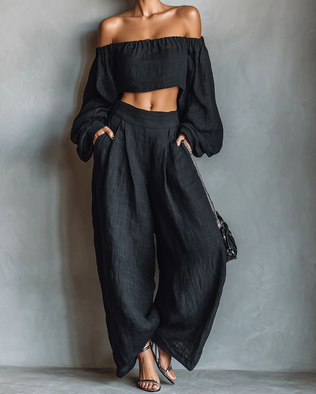 Tess™ || Ensemble décolleté off-shoulder avec pantalon large