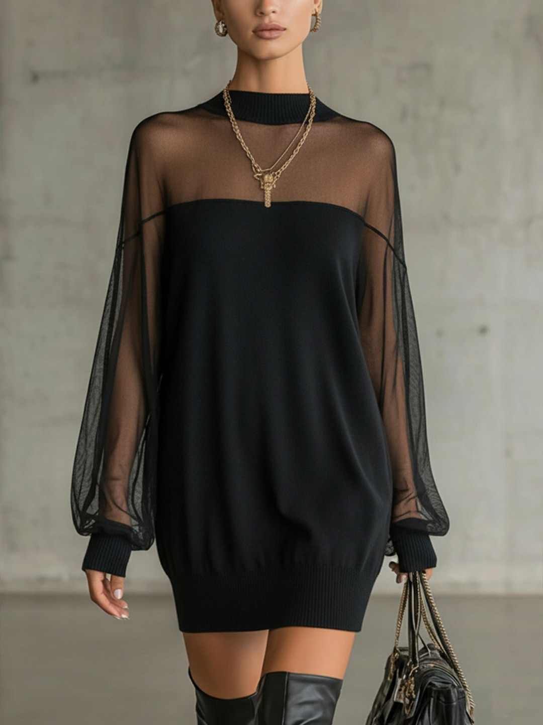 Amélie™ | Robe Mini Noire Élégante avec Manches en Tulle