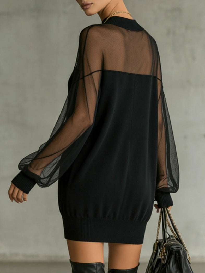 Amélie™ | Robe Mini Noire Élégante avec Manches en Tulle