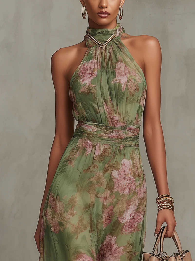 Chloé - Robe Maxi Halter Florale Élégante
