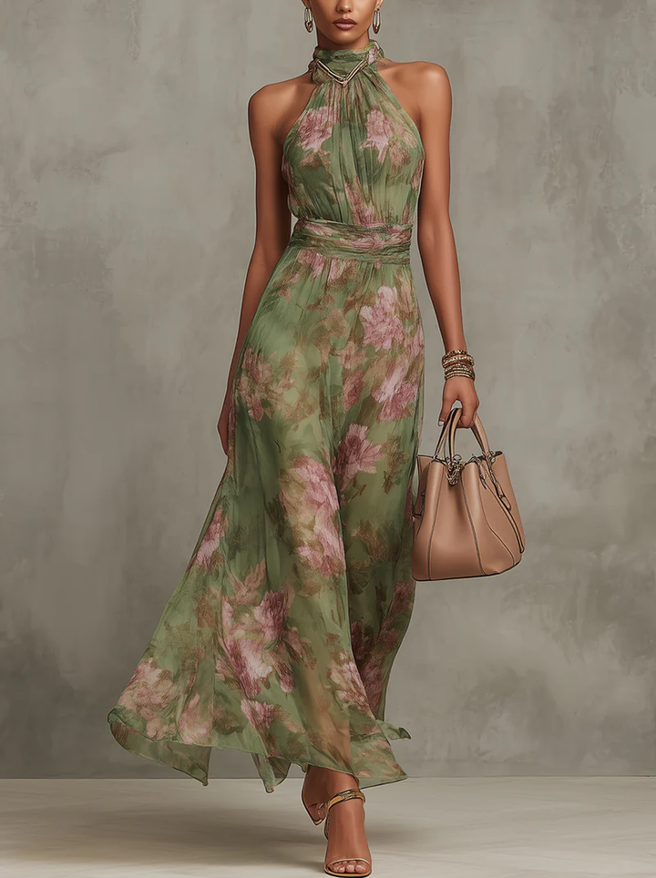 Chloé - Robe Maxi Halter Florale Élégante