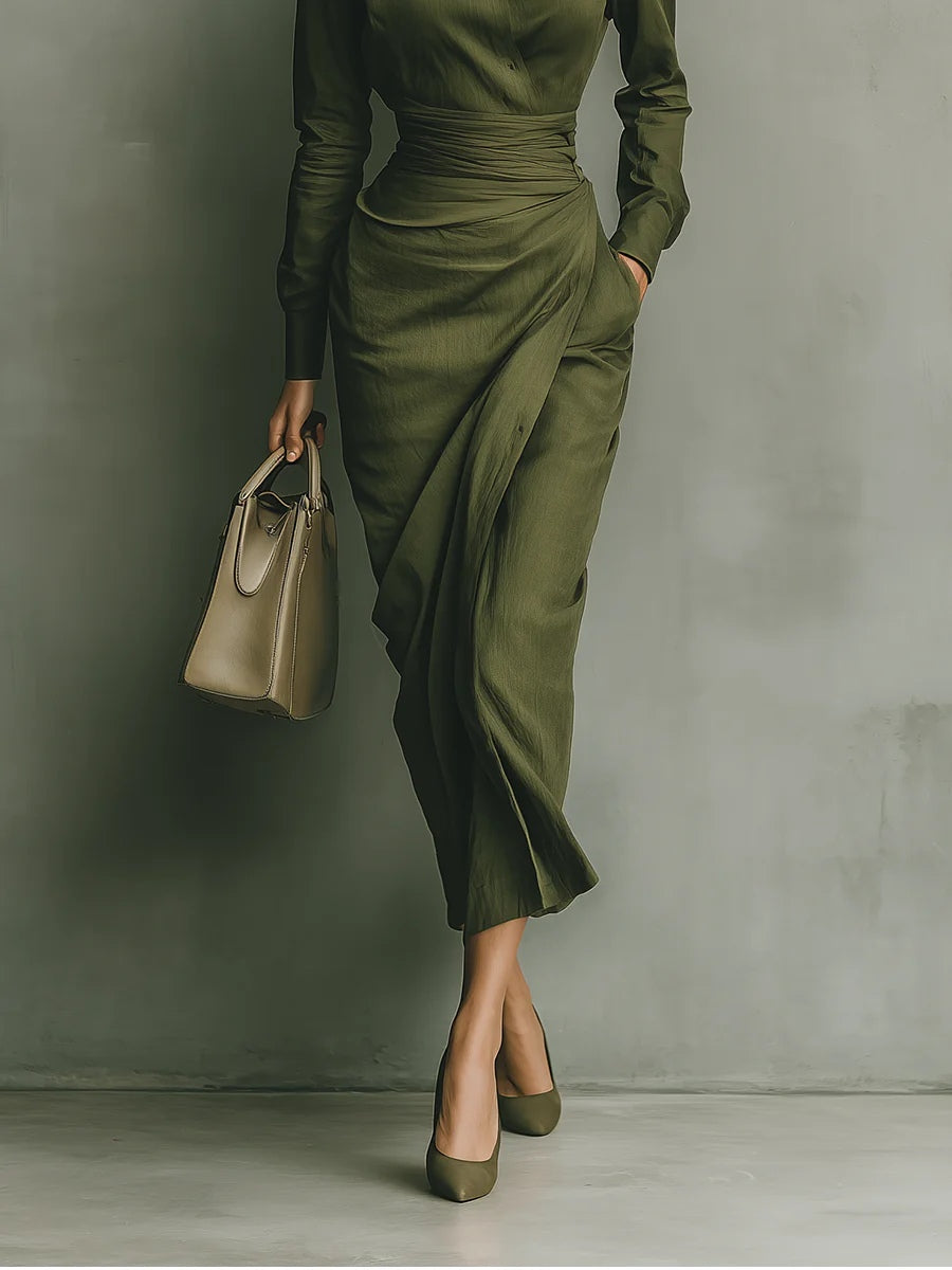 Noëlle™ | Maxi Robe en Vert Olive
