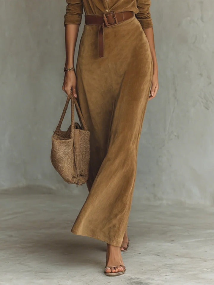 Lunori™ Célianne | Robe Maxi en Suédine Chic