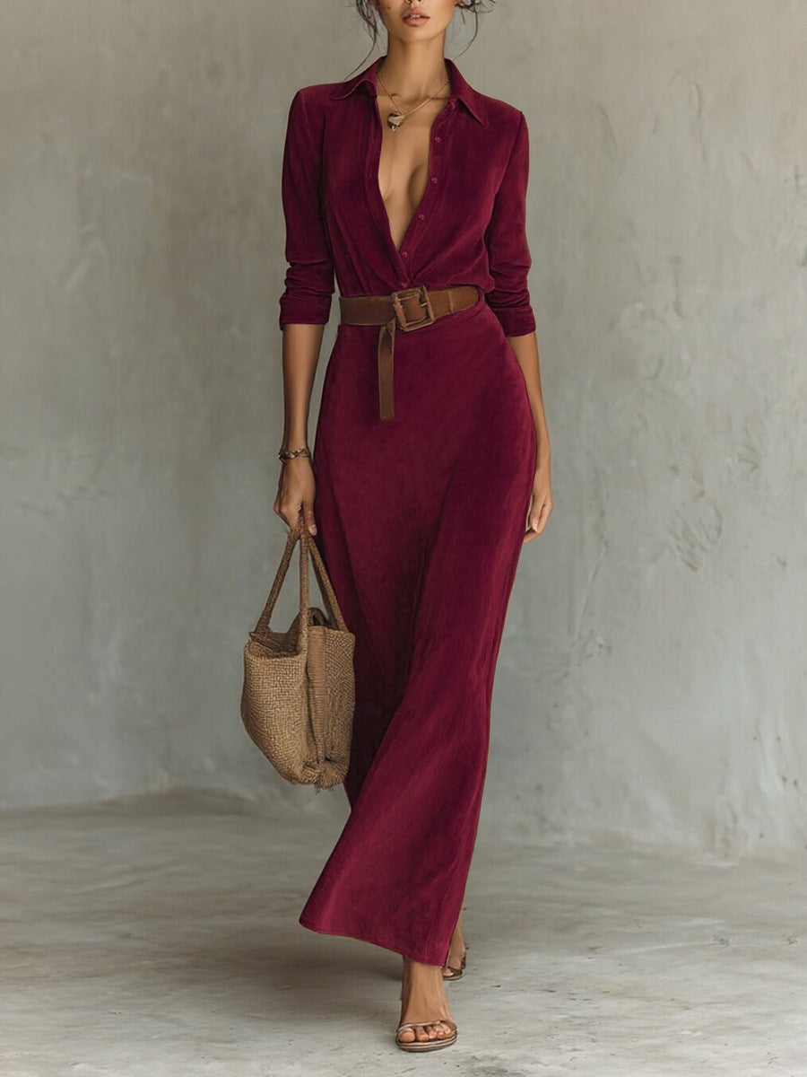 Lunori™ Célianne | Robe Maxi en Suédine Chic