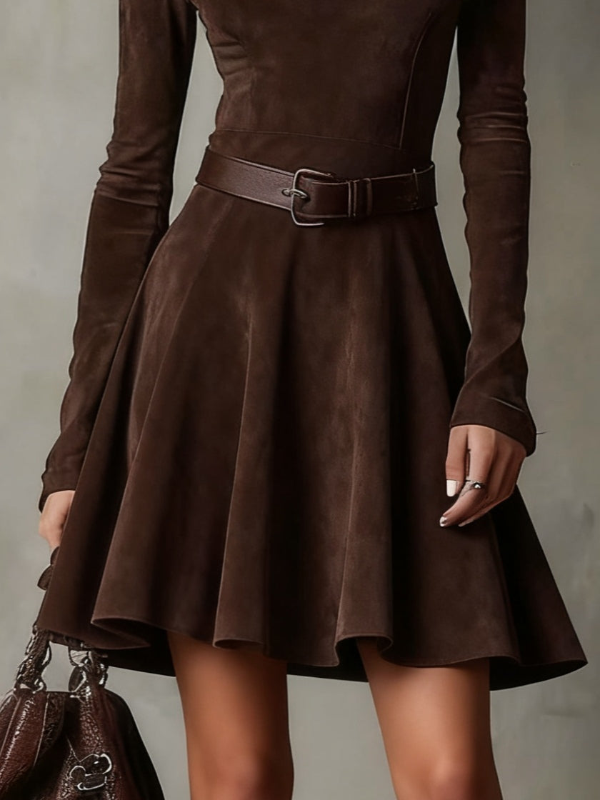 Lunori™ Meredith | Robe Mini en Suède Vintage