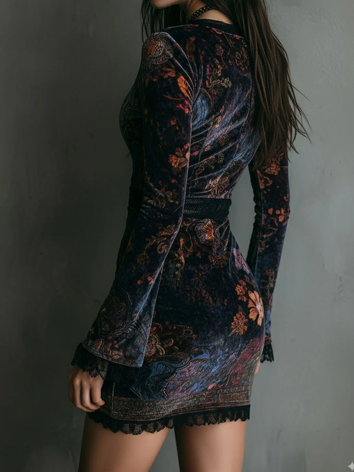 Lunori™ | Robe Mini en Velours Floral Sofia