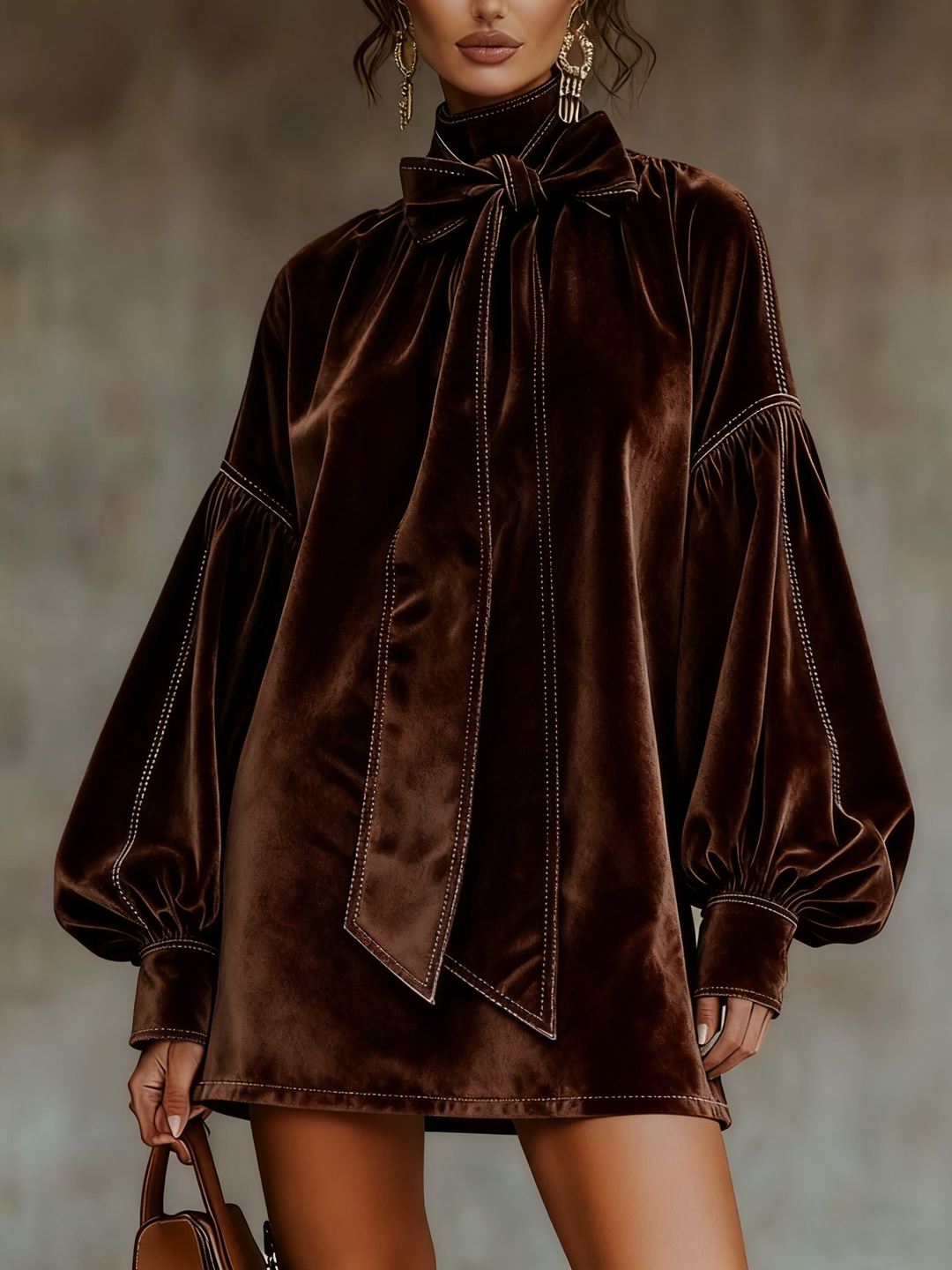 Lunori™ | Valentina – Robe Mini en Velours avec Nœud