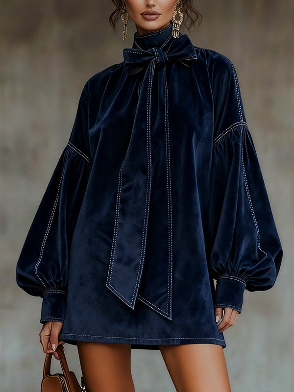Lunori™ | Valentina – Robe Mini en Velours avec Nœud