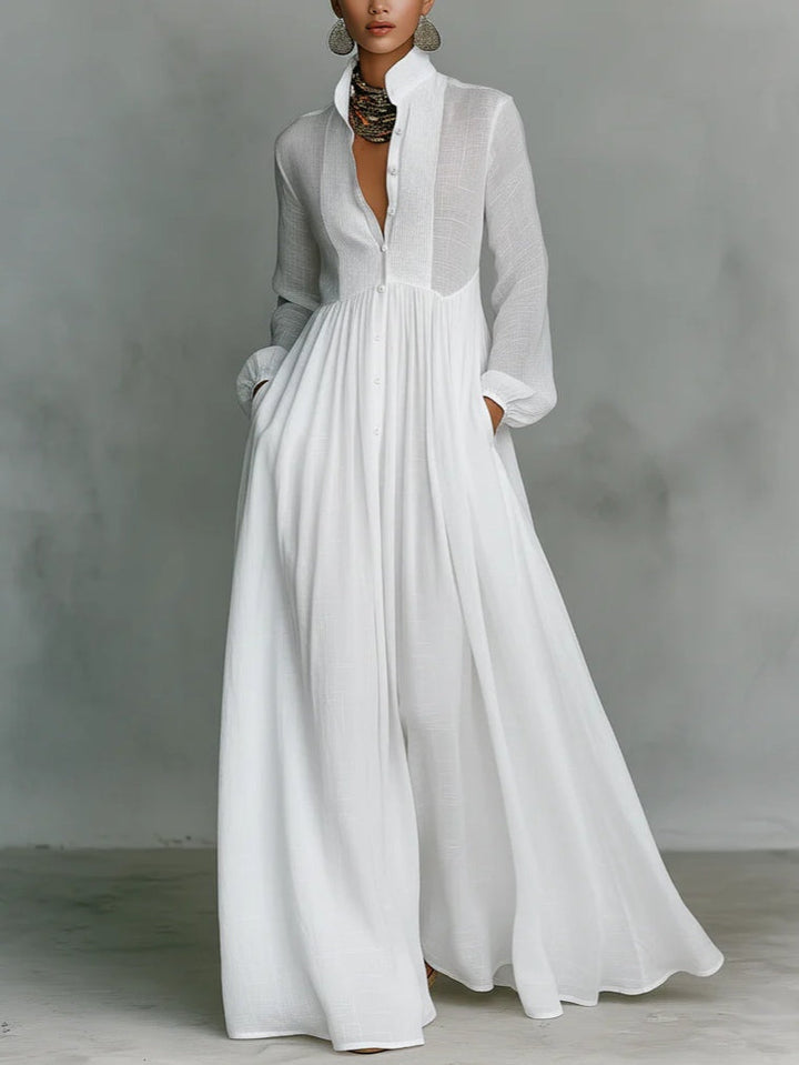 Léonie™ | Robe Maxi Minimaliste avec Col Montant