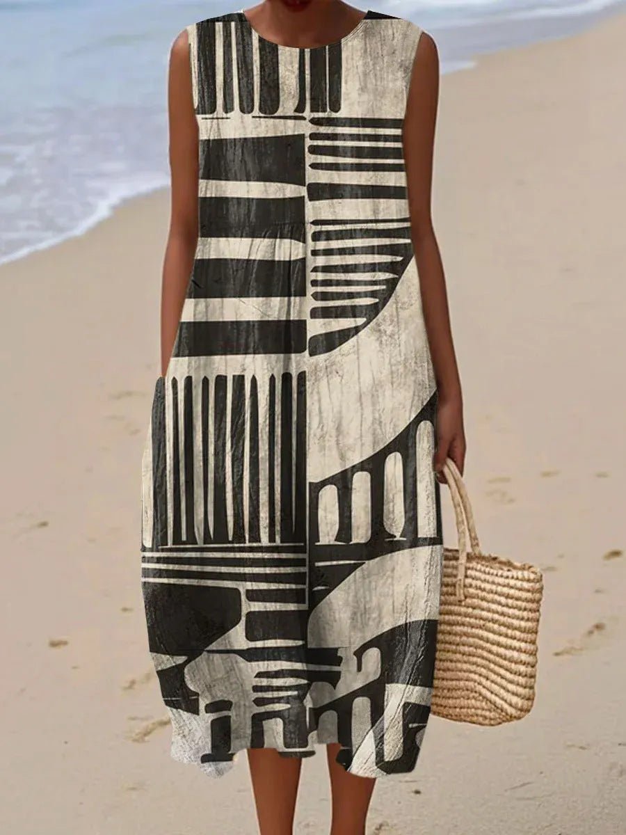 Romy | Robe Midi Géométrique Noir