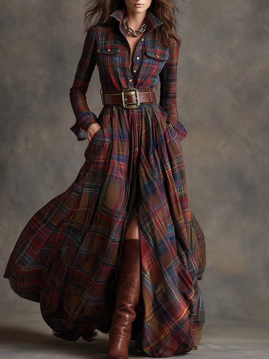 Giulietta - Robe Chemise Maxi à Carreaux avec Ceinture