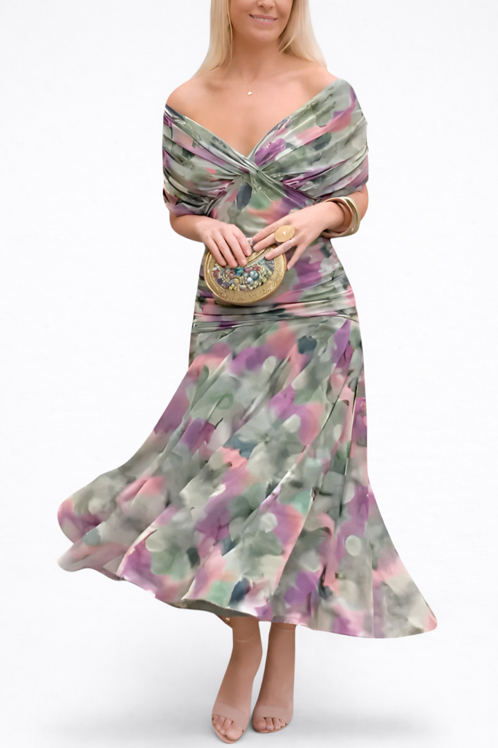 Velora™ | Robe Longue Fleurie avec Décolleté en V