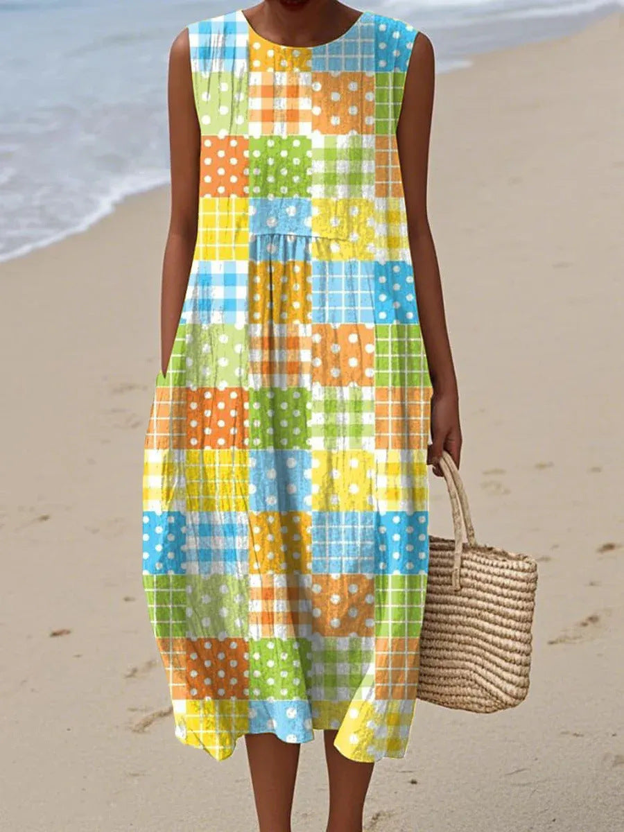 Dottie | Robe Midi Patchwork Coloré
