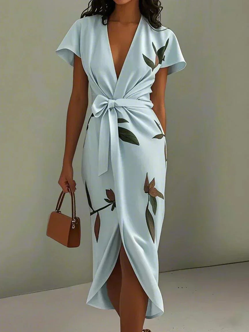 Zoé - Robe midi portefeuille avec nœud à la taille