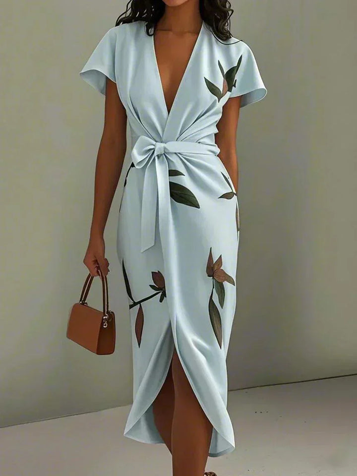 Zoé - Robe midi portefeuille avec nœud à la taille