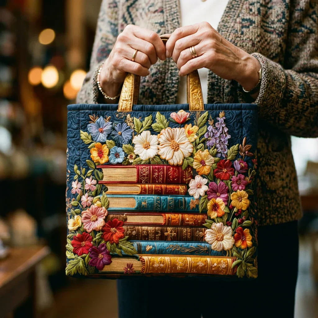 Sac Artisanal | Design Floral et de Livres