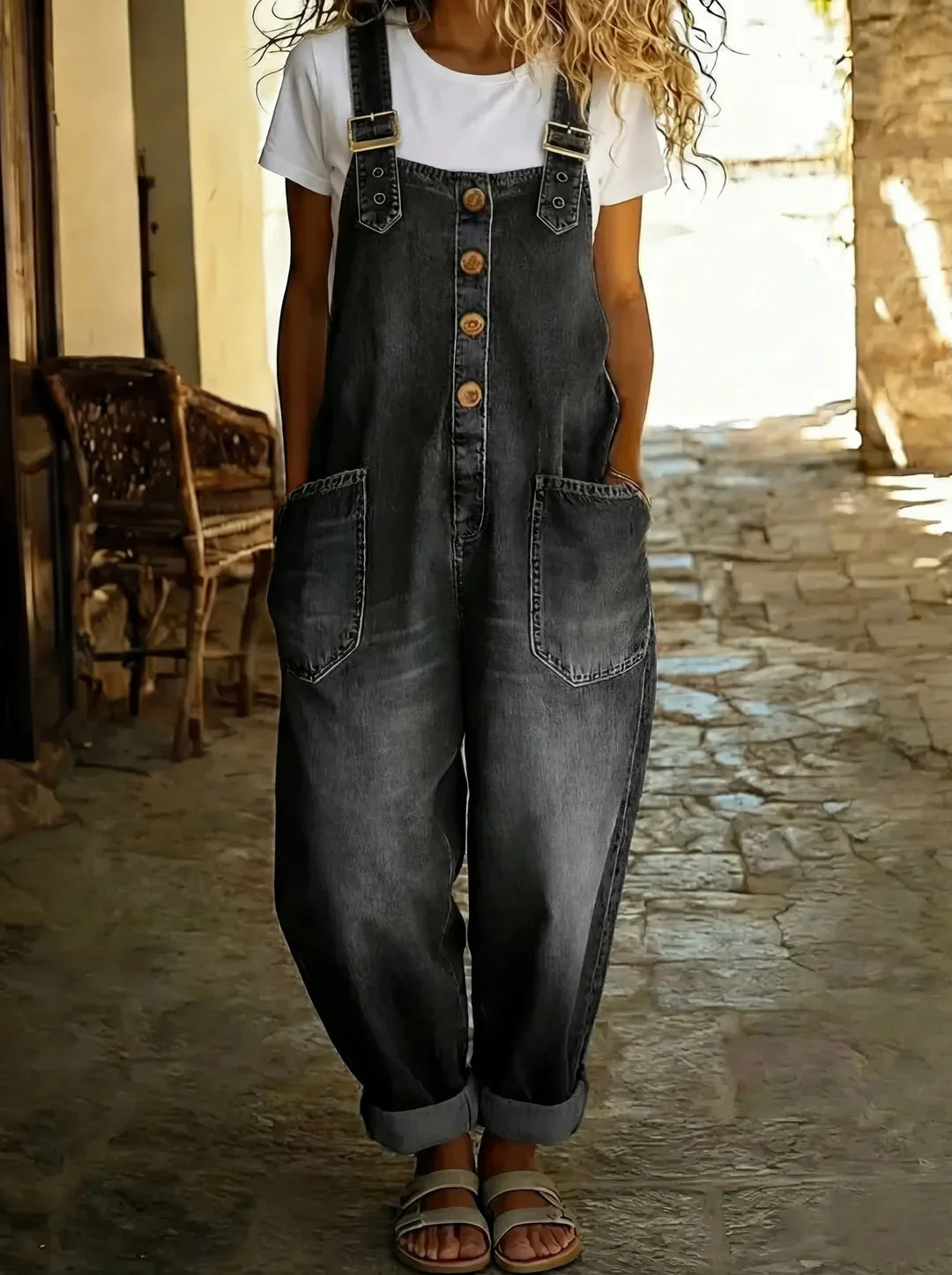 Jade™ - Salopette en jean décontractée avec boucles réglables