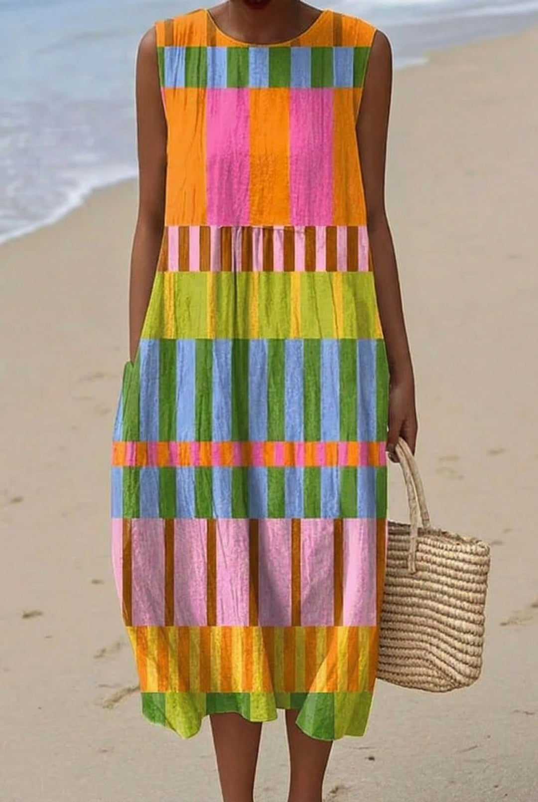 Tiphaine | Robe Midi Arc-en-Ciel Rayé
