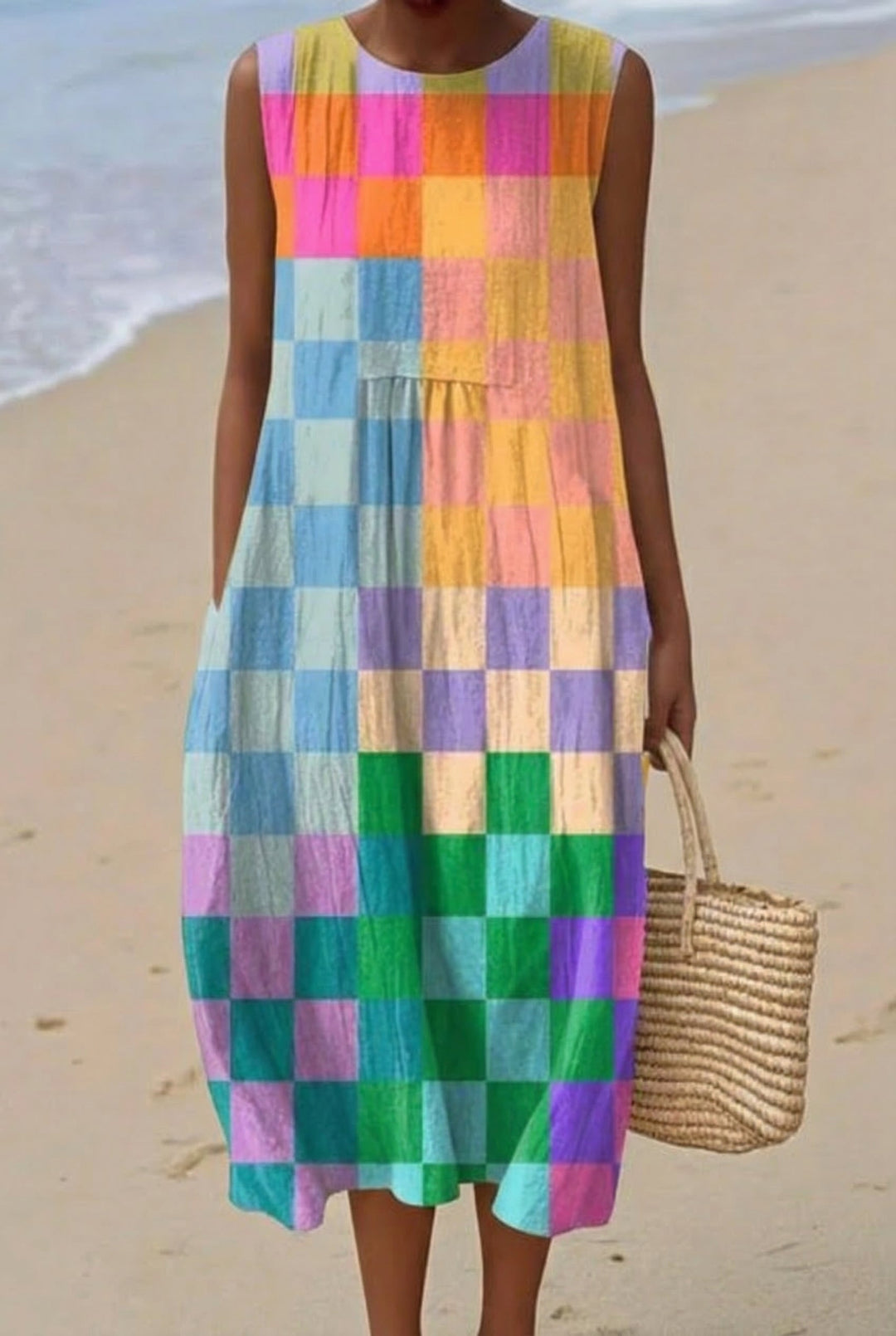 Romane | Robe Midi Damier Arc-en-Ciel