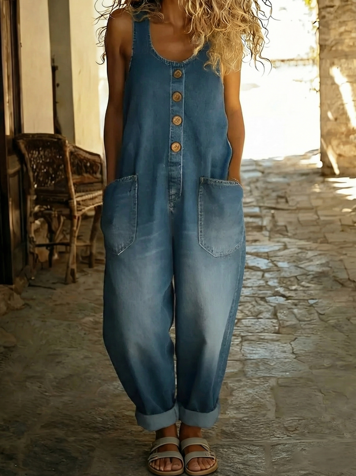 Noémie - Salopette vintage en coton doux effet denim