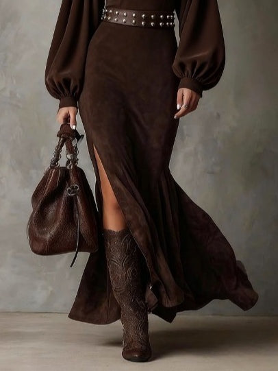 Lunori™ Harriet | Robe Midi en Suède Vintage