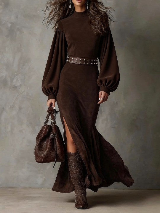 Lunori™ Harriet | Robe Midi en Suède Vintage