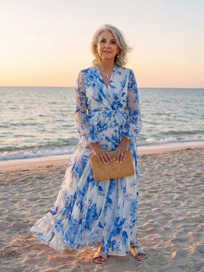 Lillian | Robe Maxi Enveloppante à Manches Longues Florale